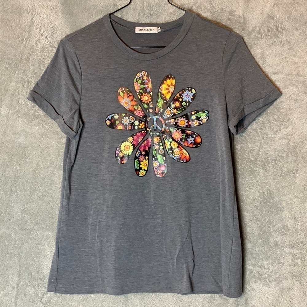 NWOT Floral Peace Sign T-Shirt